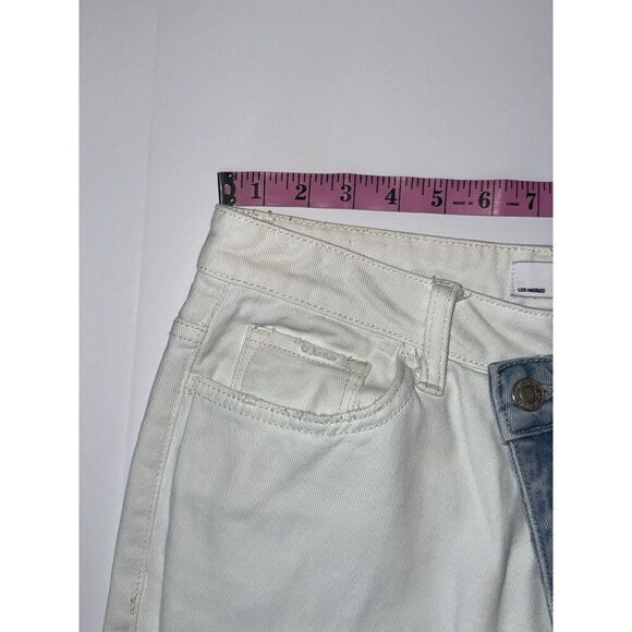 Vervet High Rise Cross Over Two Toned Jeans Rigid Denim Fray Hem Crop Flare 28 - Picture 9 of 16